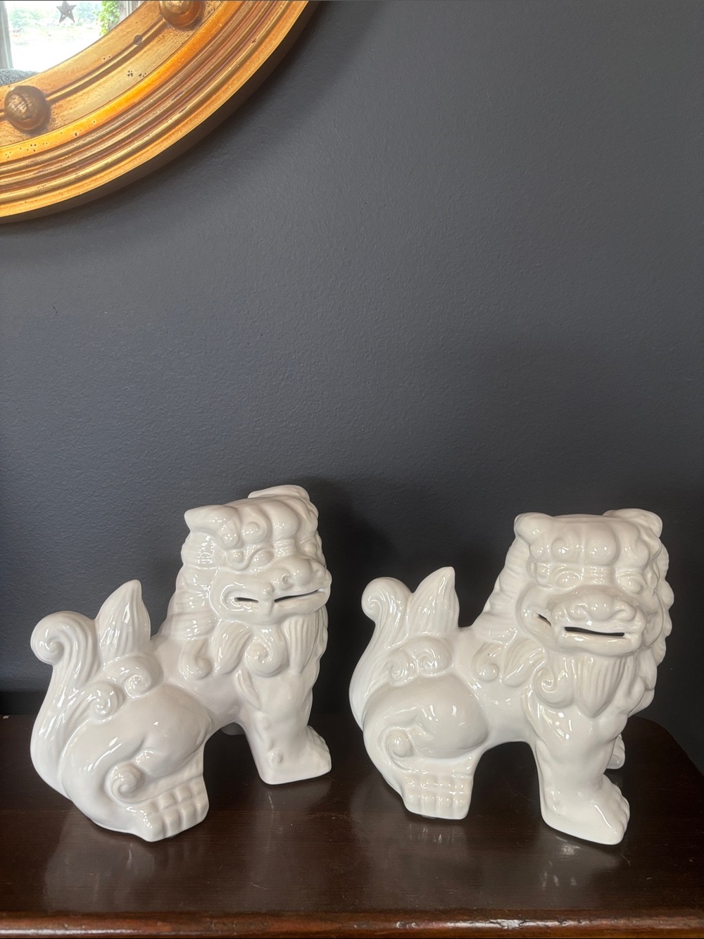 Apropos High Gloss White Ceramic Guardian Foo Dogs Pair (2) Home Decor 7x7x4